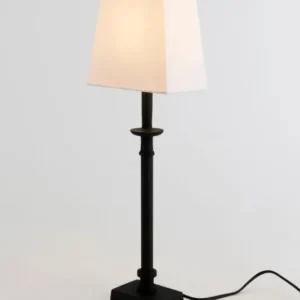 Tischlampe Palmaria mit cremefarbenem rechteckigem Seidenschirm und schwarzem Fuß, Frontansicht
