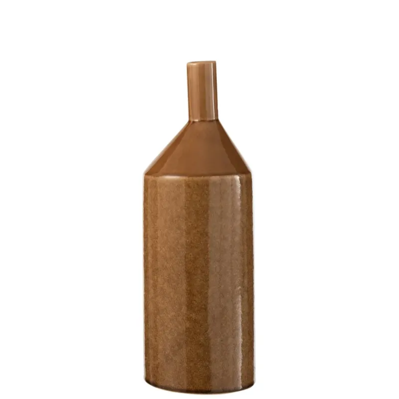 braune Vase , breit unten und schmaler Hals, weißer Hintergrund