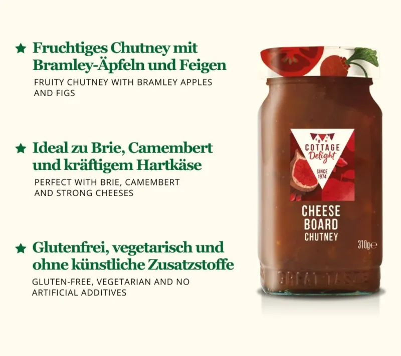Cheese Board Chutney: fruchtig & aromatisch mit Apfel und Feige. Perfekt zu Käse, Fleisch und mehr – glutenfrei & vielseitig.