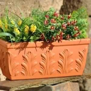 Pflanzkasten Blumenkasten Terracotta Blattmuster 3 Größen wählbar