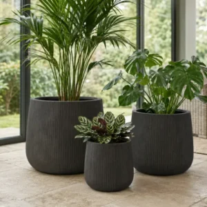 Clayfibre Pflanzkübel Leicht Blumentopf Coffee Geriffelt für Innen Modern