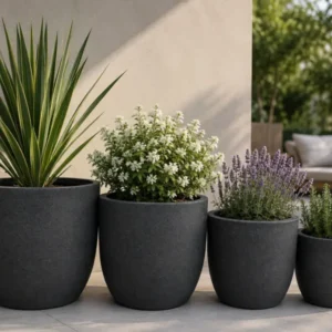 Pflanzkübel Clay Fibre Terrazzo - Anthrazit Leicht Blumentopf Innen & Aussen