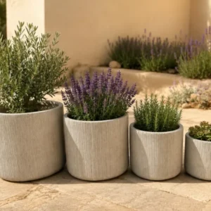 Pflanzkübel Sandfarben Geriffelt Cylinder Blumentopf Frostfest Innen & Aussen