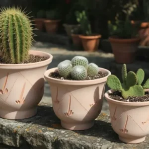 Pflanztöpfe im 3er Set helle Terracotta verziert 13/16/20cm spanisch