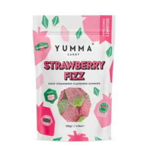 Strawberry Fizz Pouch Bag von Yumma Candy ☆ Vegane Gummibonbons mit Erdbeere ☆ Aus England