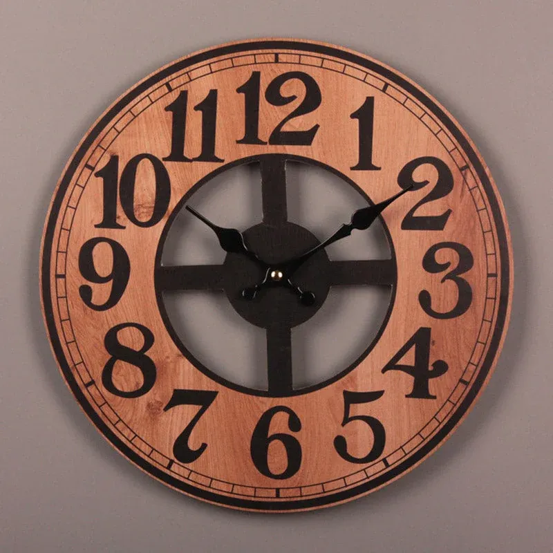 Rustikale Wanduhr aus Holz große Zahlen
