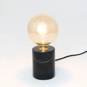 Tischlampe Il Fanale Piccolo Marmor Ø 6,5cm Rund Schwarz mit amberfarbenem Glas und schwarzem Marmorsockel