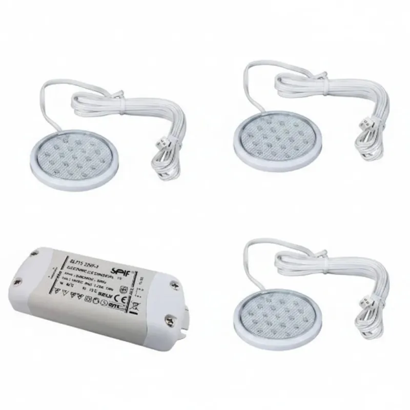 19er 3x1W LED Unterbauleuchte Flach inkl LED Trafo – Einbaustrahler IP20, dimmbar