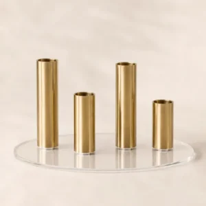Plexiglas Scheibe mit Kerzenhaltern für die Papier Sockel Dacia von Vosteen um ein kreatives DIY Adventskranz oder Herbst Arrangement daraus zu machen in Gold und Silber erhältlich