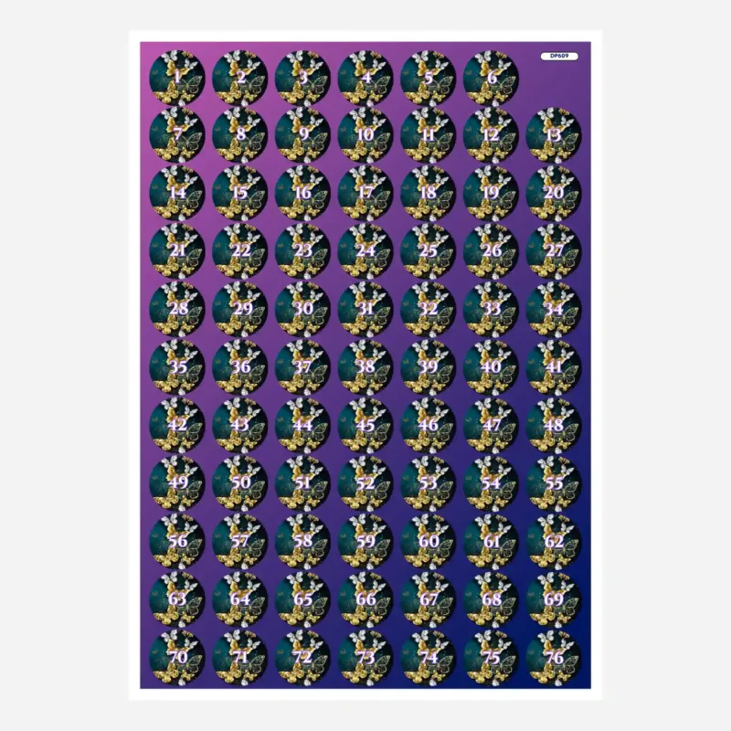Bogen mit runden Döschenaufklebern für Diamond Painting mit goldenen Schmetterlingsmotiven zur geordneten Steinsortierung