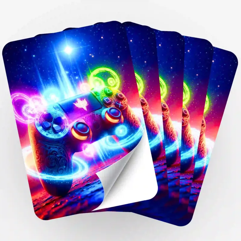 Fünfer-Set Gaming-Aufkleber für Diamond Painting Zubehör mit neonfarbenem Controller-Motiv im Weltraum-Design