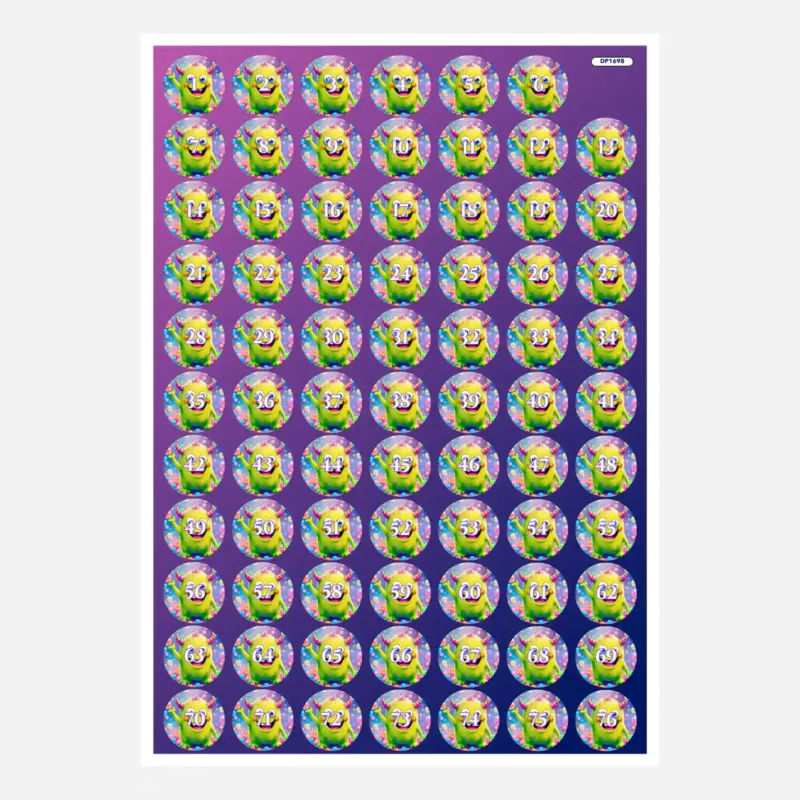 Bogen mit runden Döschenaufklebern für Diamond Painting Zubehör mit Seppel-Motiv zum Sortieren der Steinfarben