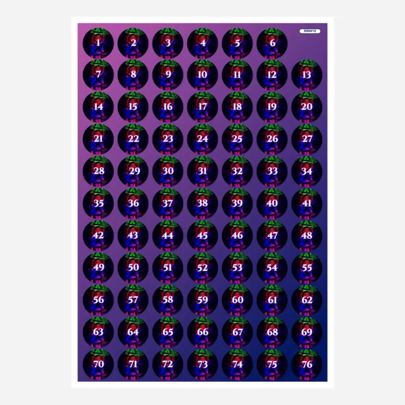 Döschenaufkleber-Set für Diamond Painting Zubehör mit Zahlen von 1 bis 76 zum einfachen Sortieren deiner Steinfarben.