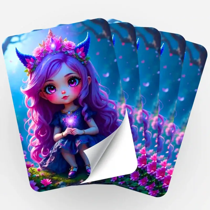 Little Violett Aufkleber 5er-Set für Diamond Painting Zubehör mit süßem Mädchen Motiv in Lila- und Pinktönen