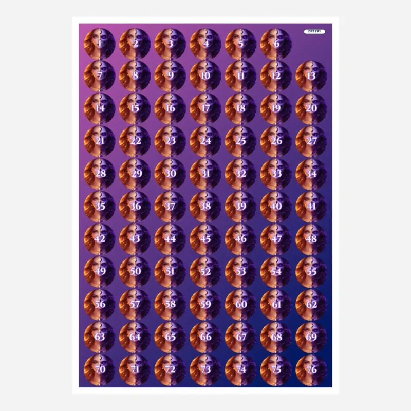 Döschenaufkleber für Diamond Painting mit Gothic-Motiv und 76 nummerierten Stickern zur effizienten Steinsortierung.