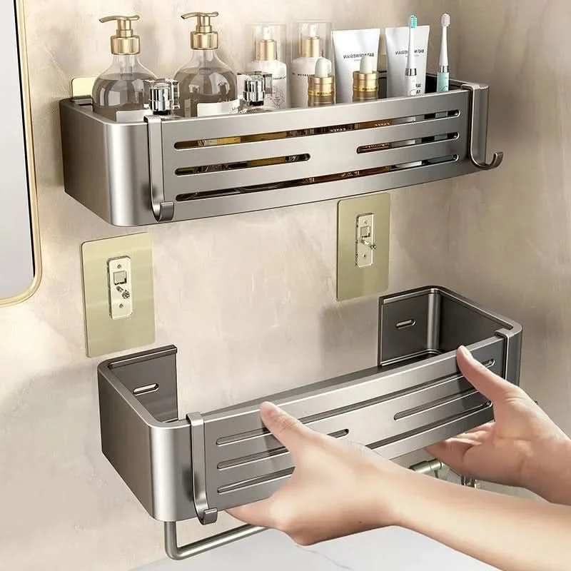 ALUMORA – Self Adhesive Aluminum Bathroom Shelf Organizer