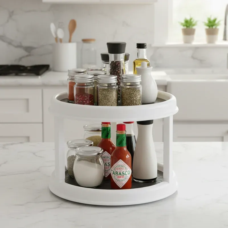 2-Tier Nonskid Turntable Spice Rack Organizer - 360-Degree Spice Storage Solution 1