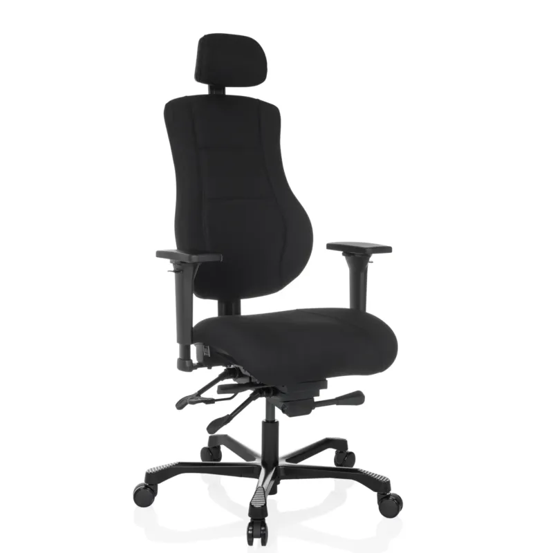Schwarzer XXL Drehstuhl 24 HOURS BASIC mit Stoffbezug, Kopfstütze und Armlehnen von hjh OFFICE