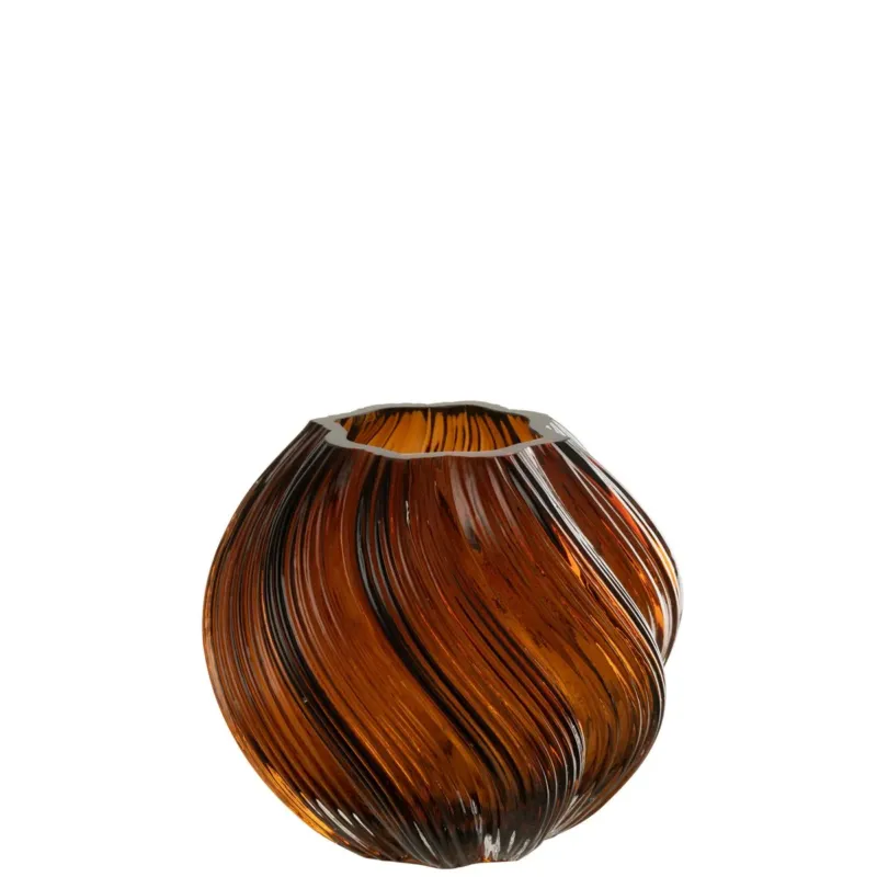 runde Vase braun, mit großer Öffnung, weißer Hintergrund