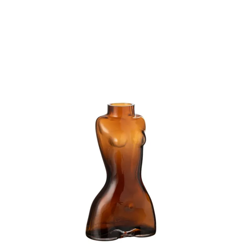 kleine Vase braun, Körperform einer Frau, weißer Hintergrund