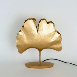 Tischlampe Gingko gehämmert Oval 34x11cm Gold von Holländer mit strukturierter Ginkgo-Form in Gold