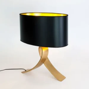 Tischlampe Ciclo Oval mit Schirm 40x22cm von Holländer, schwarze ovale Tischleuchte mit goldenem Gestell