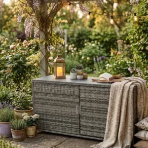 SUMMER SALE ☀️⛱️🏝️ Kissenbox & Sideboard in einem! Havanna Deluxe Moon Grey inkl. Abdeckung & Glasplatte