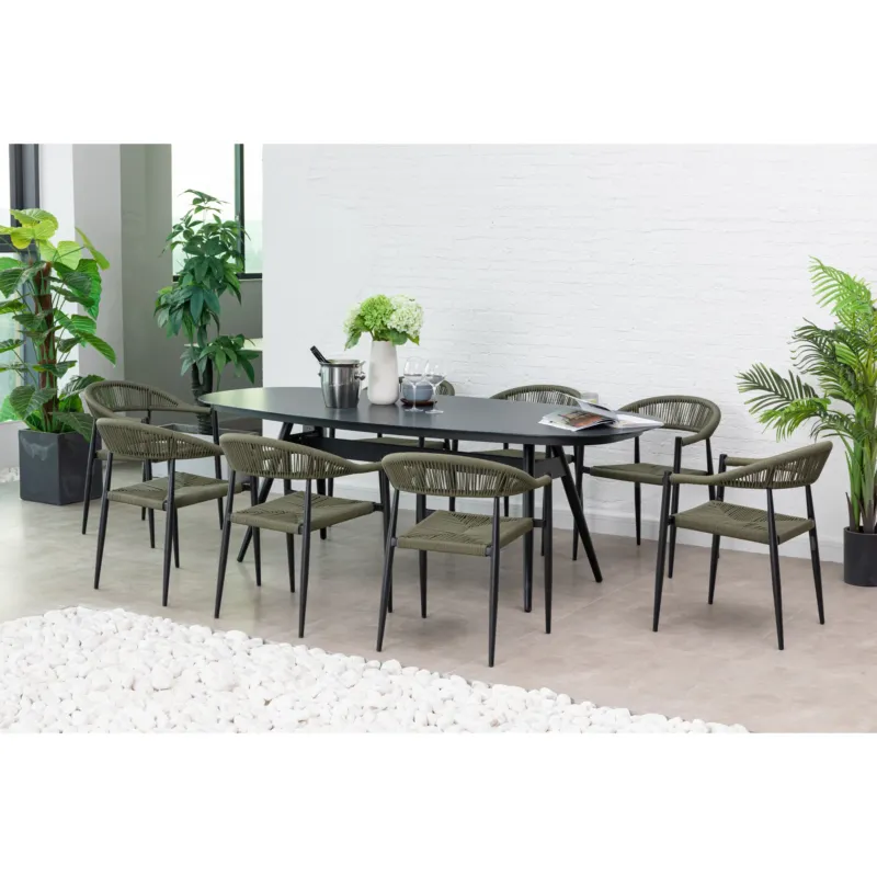 9 tlg. Aluminium / Polyrope Cord Dining Set Luis in grün inkl. Dining Tisch Puro