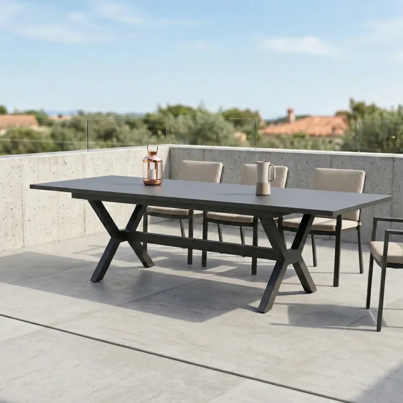 Aluminium Dining Ausziehtisch Phönix mit Sintered Stone Tischplatte 180/240x90x76cm