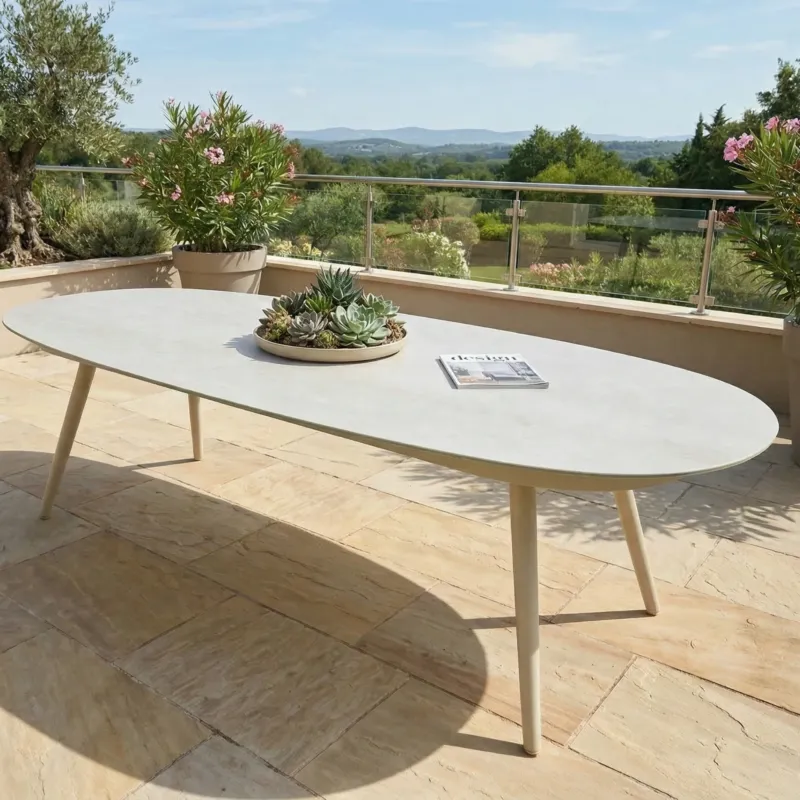 Aluminium Ovaler Esstisch Puro - 230x107cm Dekorglas in pearl/ nature