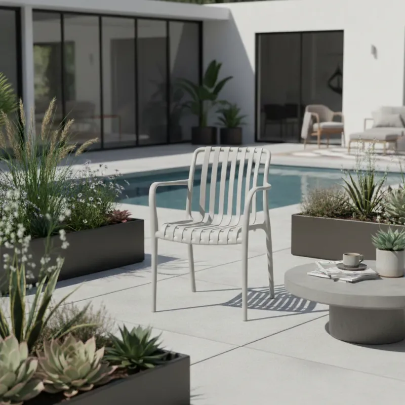4 stapelbare Gartensessel Modell Viva aus Kunststoff – weiß
