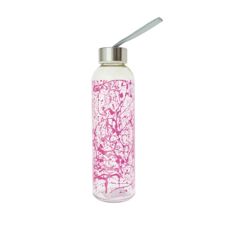 Botella vidrio 500cc tapa y lazo rosa