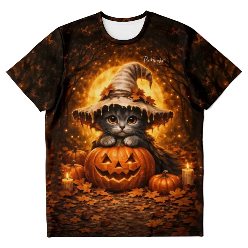 T-Shirt Die kleine Kürbishexe mit süßer Katze im Hexenhut auf Kürbissen, perfekt für Fans von Diamond Painting und Kunst