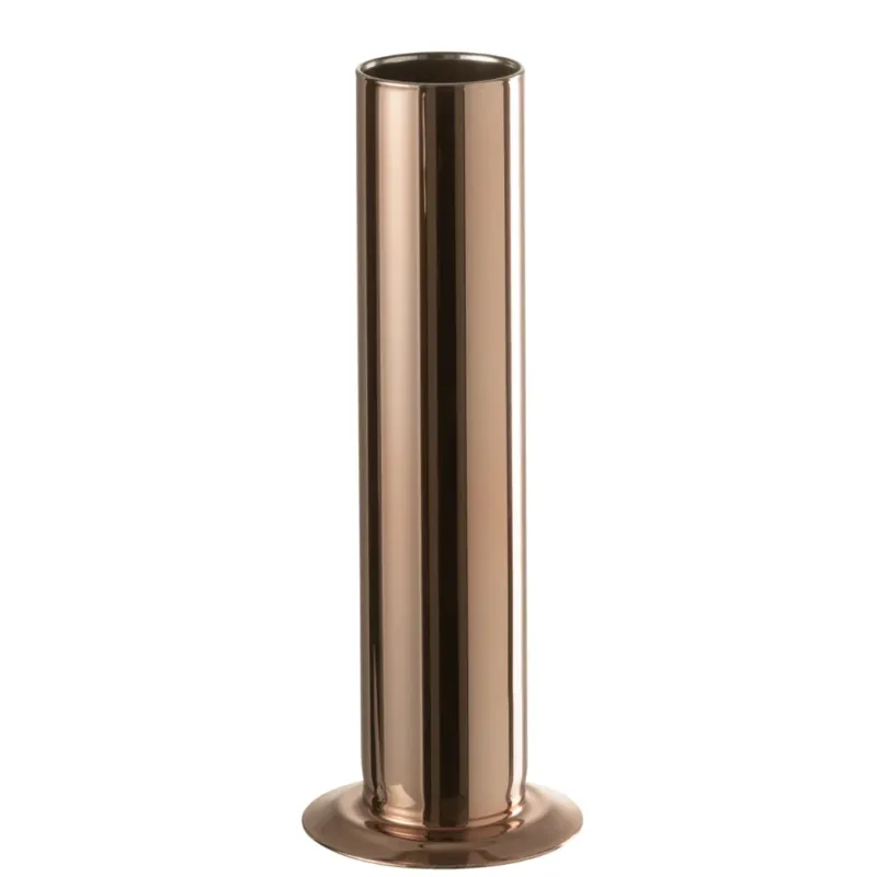 zylinderformige Vase, braun metallic, mit Standfuß ,weißer Hintergrund