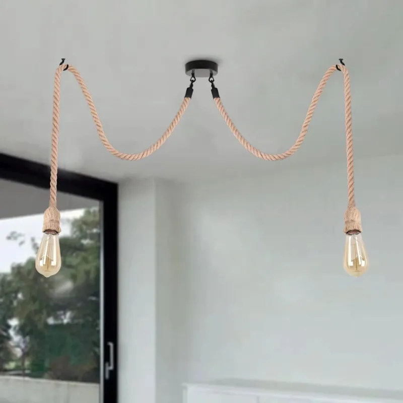 Industrielle LED Pendelleuchte mit verstellbarem Hanfseil ~3498