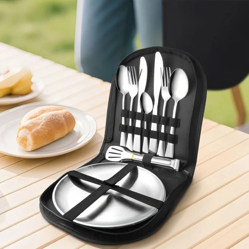 TREKDINE – Portable Food Tongs & Plates Travel Set