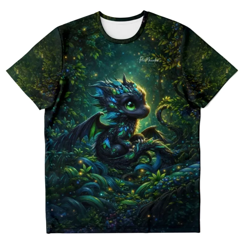 Dreamer T-Shirt mit kleinem Drache Motiv in magischem Wald, passend zu Diamond Painting und Malen nach Zahlen Designs