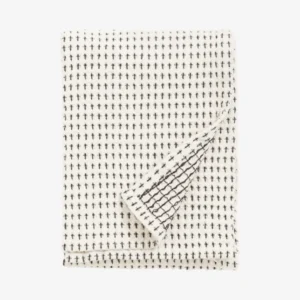 Tea towel, waffle, off white w/black