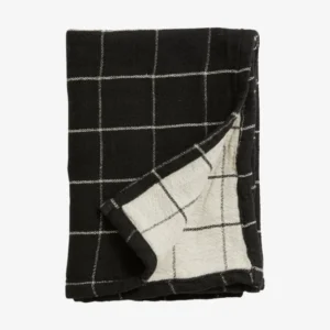 Tea towel, check/stripe - black/natural