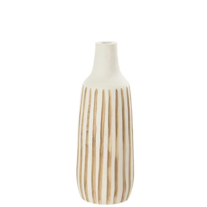 Große Deko-Vase aus Holz in Weiß – Moderne Blumen- & Pflanzenvase von J-Line | 45 cm