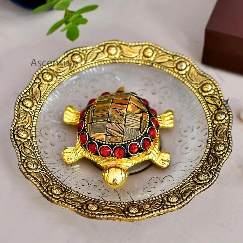 Metal Feng Shui Tortoise On Plate Fantasy Showpiece