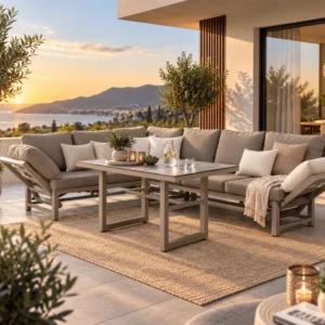 Outdoor Dining Lounge Set Dune 100% wetterfest LIKA-TEX® Bezug in Sand / de luxe Liegefunktion