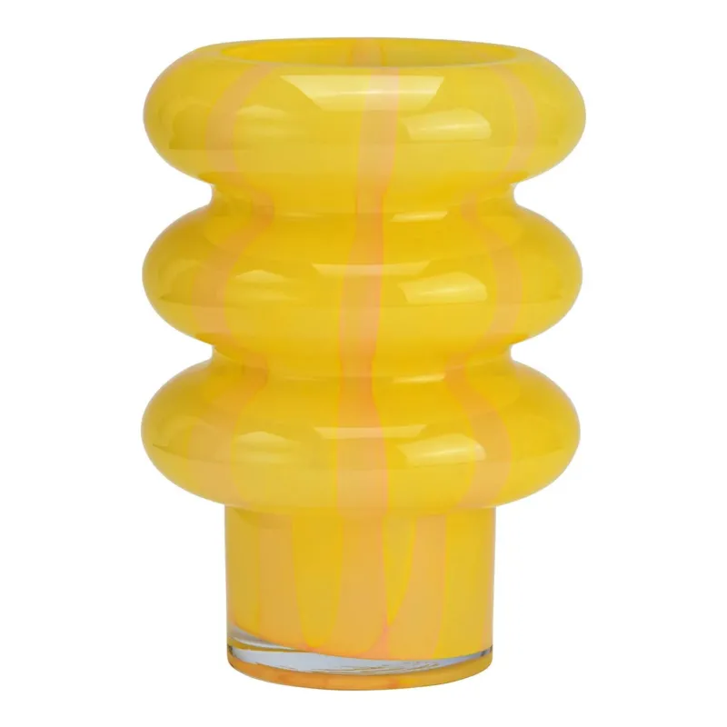 Gestreifte Glas Vase Gelb Apricot – Moderne Vase für Blumen & Wohnzimmer Deko 20 cm