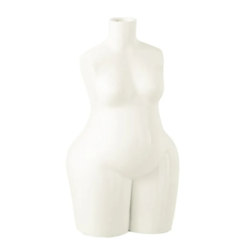 weiße Vase, Keramik,ind Körperform, Frauenkörper, weißer Hintergrund