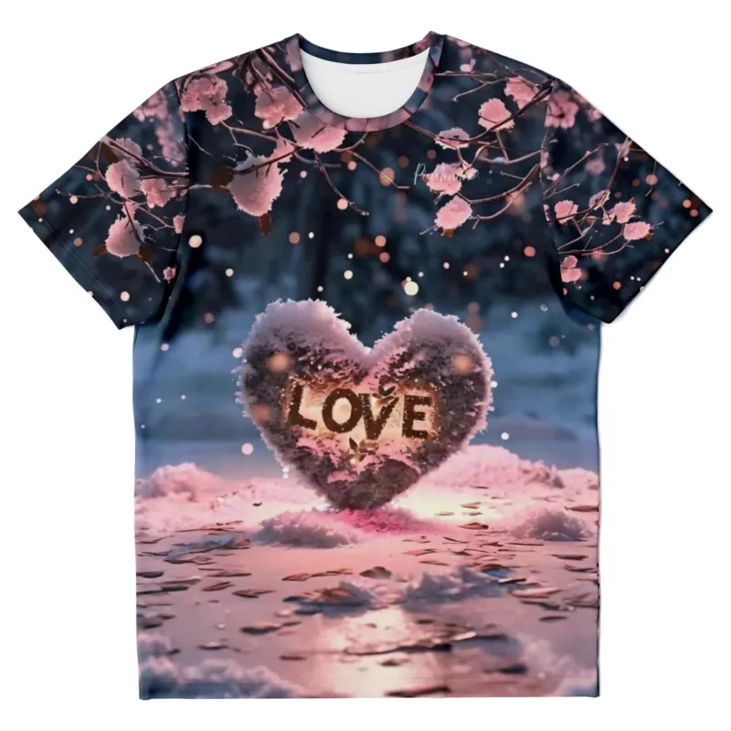 Dreamer T-Shirt mit romantischem Herz-Motiv im Schnee, perfekt für Fans von Diamond Painting und Malen nach Zahlen.
