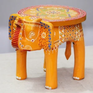 Hand-Painted Colorful Wooden Elephant Stool (Yellow)