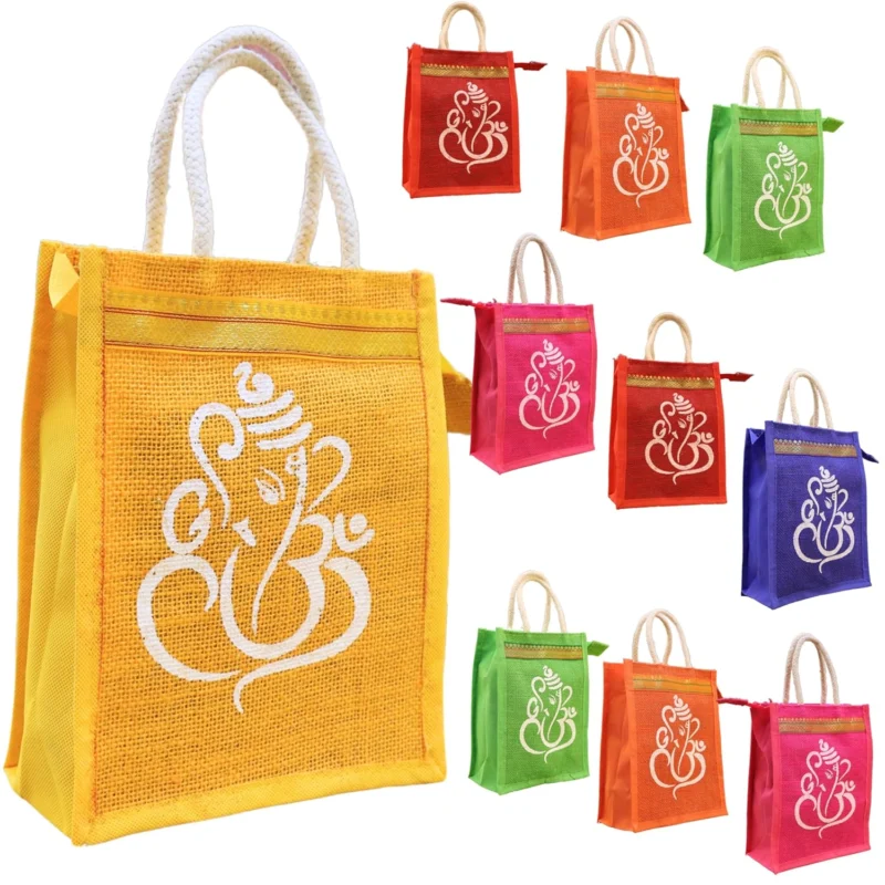Jute Thamboolam Bags, 8.5x9x4 Inches with Kolam Design