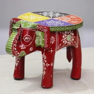 Hand-Painted Colorful Wooden Elephant Stool (Maroon)