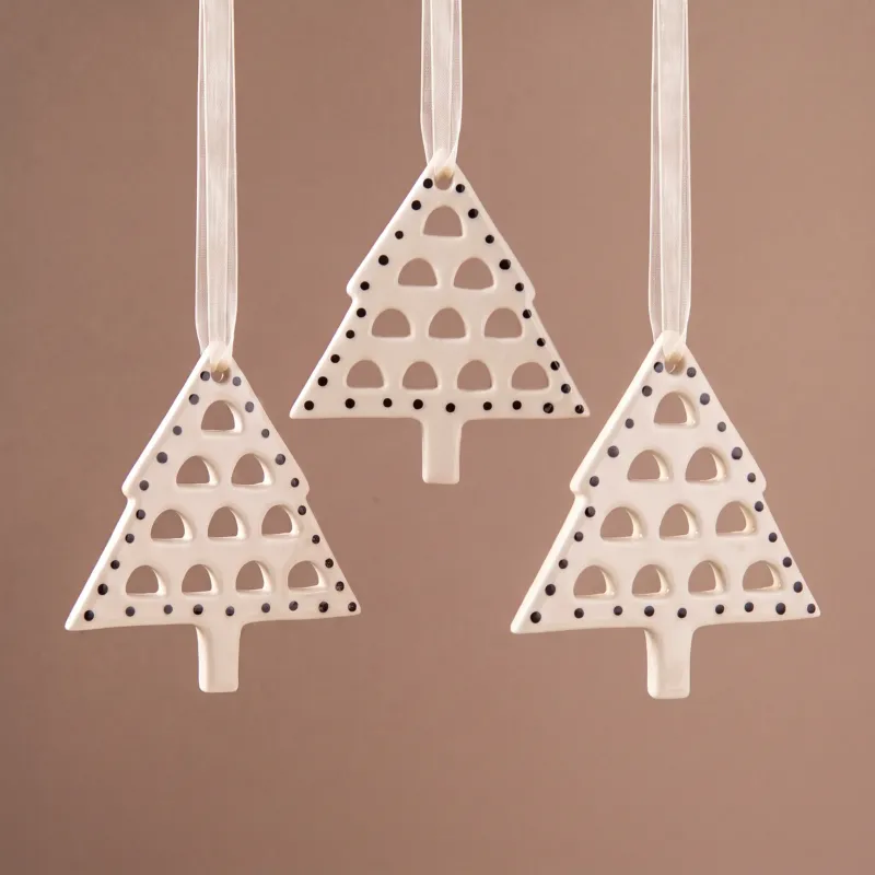 Suspension de Noël Sapin Lappi Points Noirs blanc