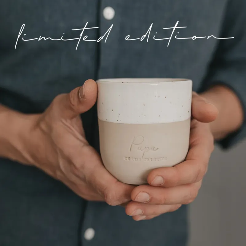 Becher Eulenschnitt Steingut “ Papa du bist der beste”